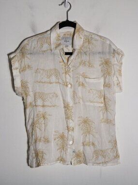 Rails Whitney Tiger Printed Linen Button Down Shirt Womens XS Boho Wild Bengals